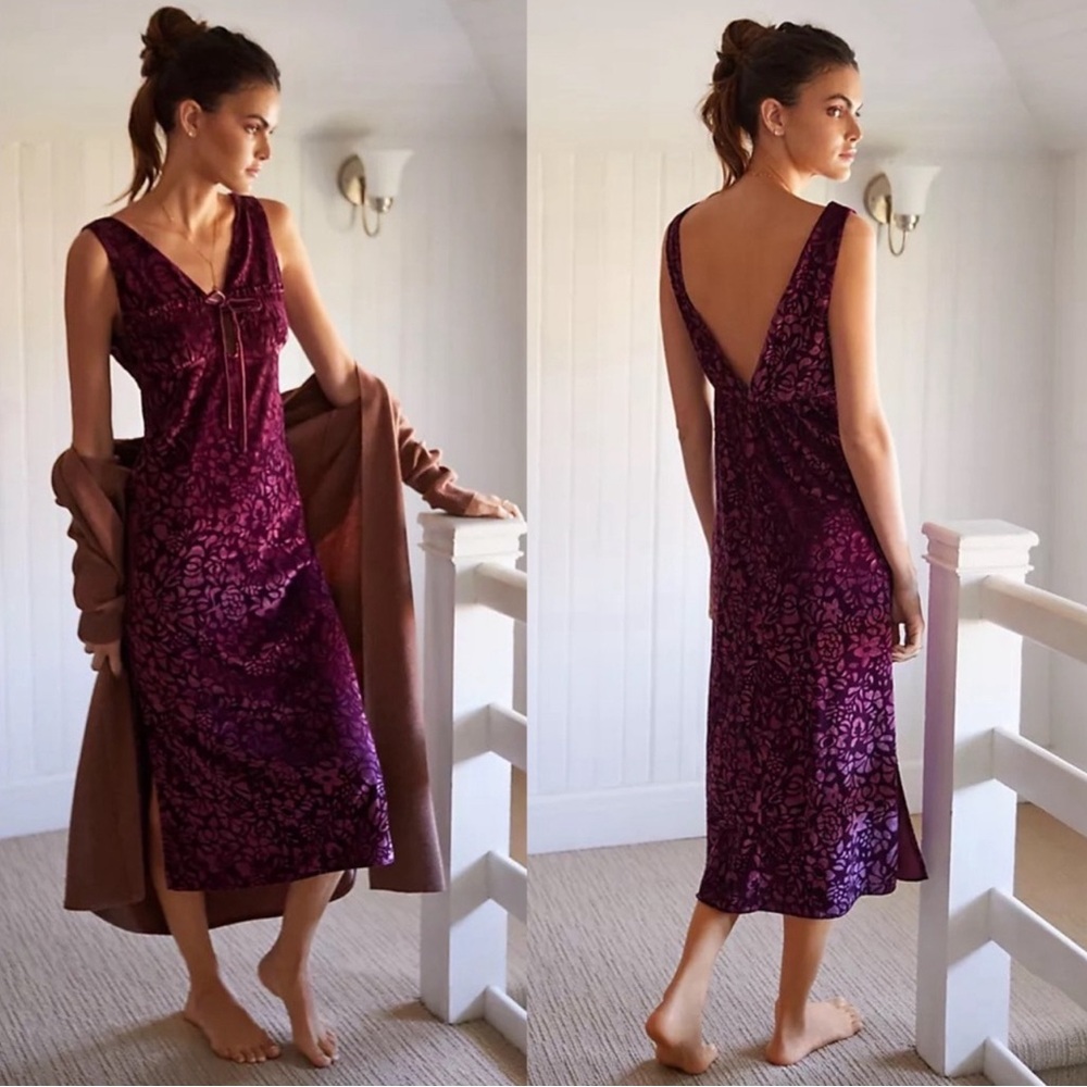 Burgundy sexy vneck satin maxi dress